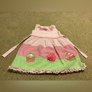 EMILY ROSE GIRLS SZ 6 DRESS CUPCAKES ROSETTES BOWS GINGHAM EUC